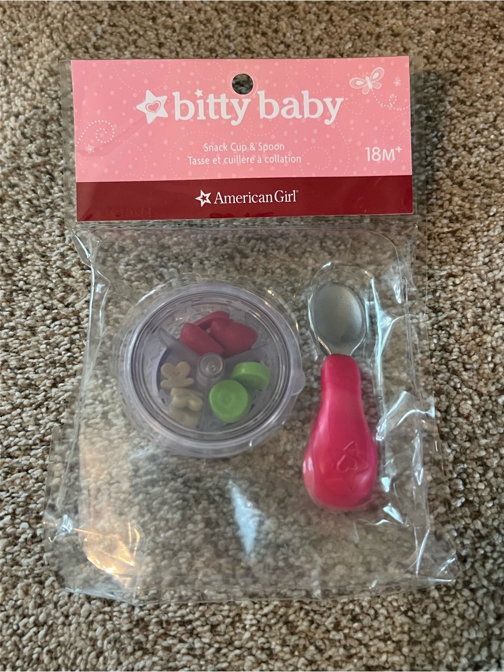 American Girl Bitty Baby Snack Cup & Spoon - Clear Cup with Pink Spoon, New